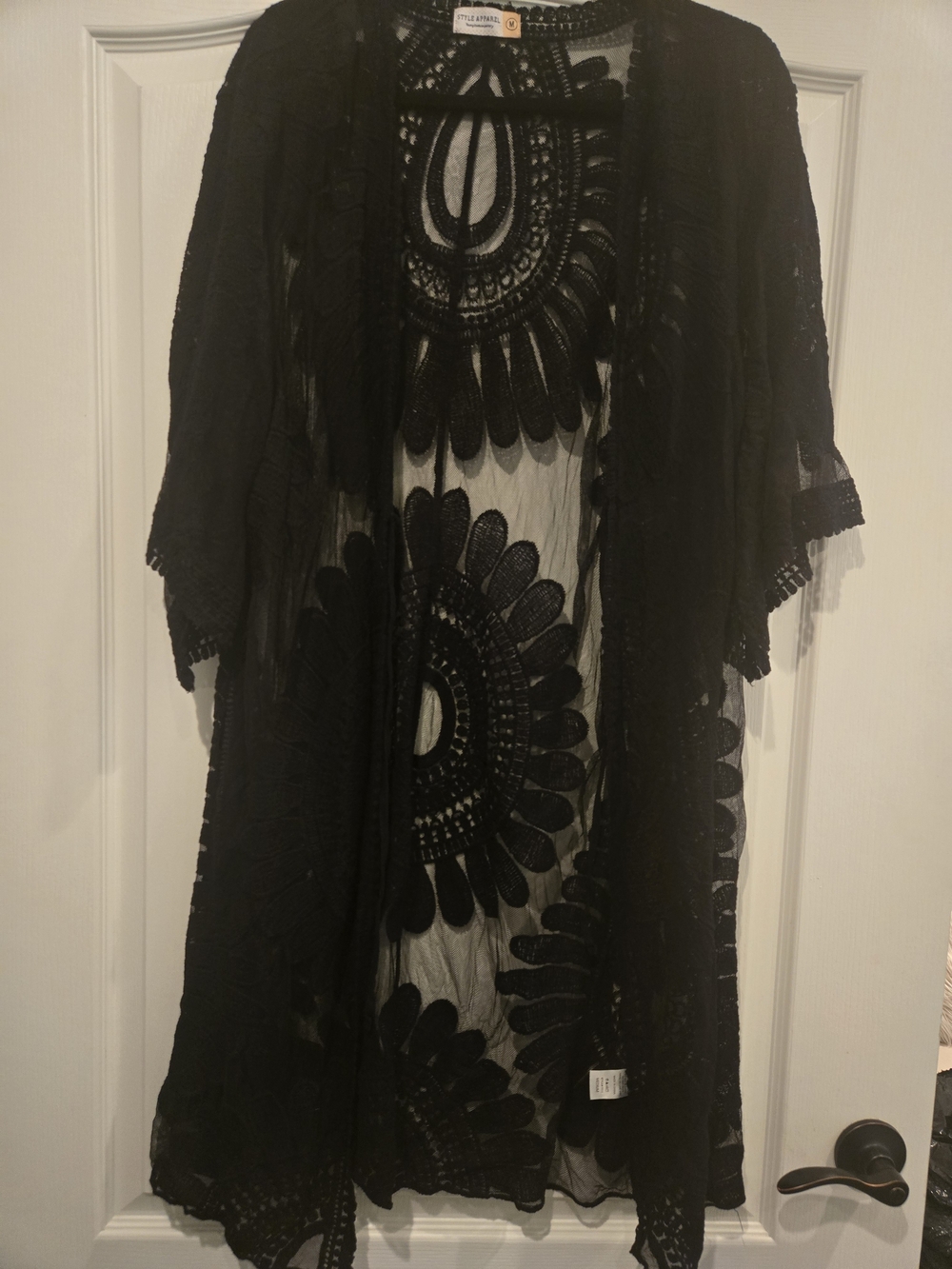 Sheer Black Lace Floral Openwork Long Shrug